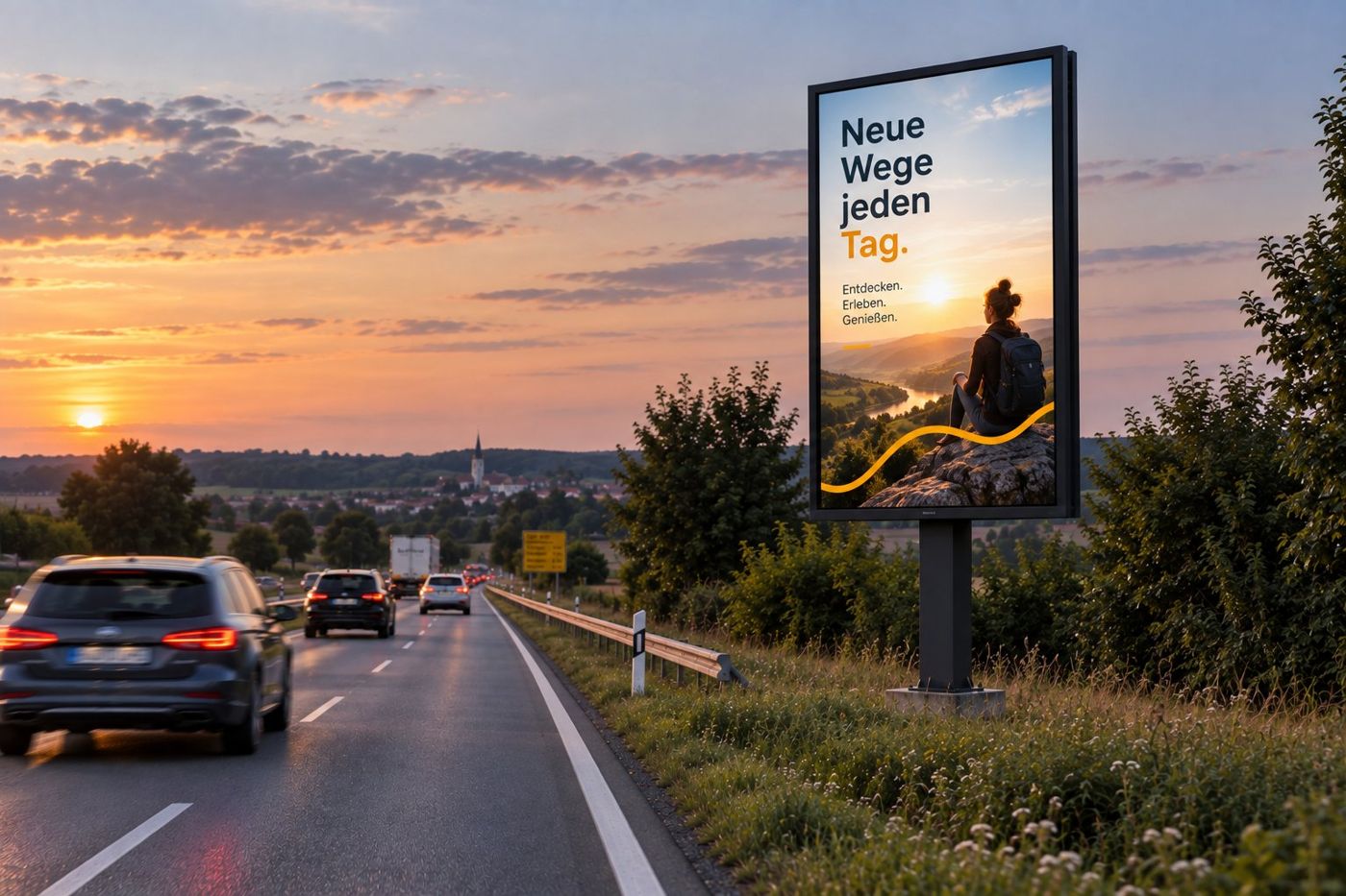 Digitale Plakattafel an einer Landstraße